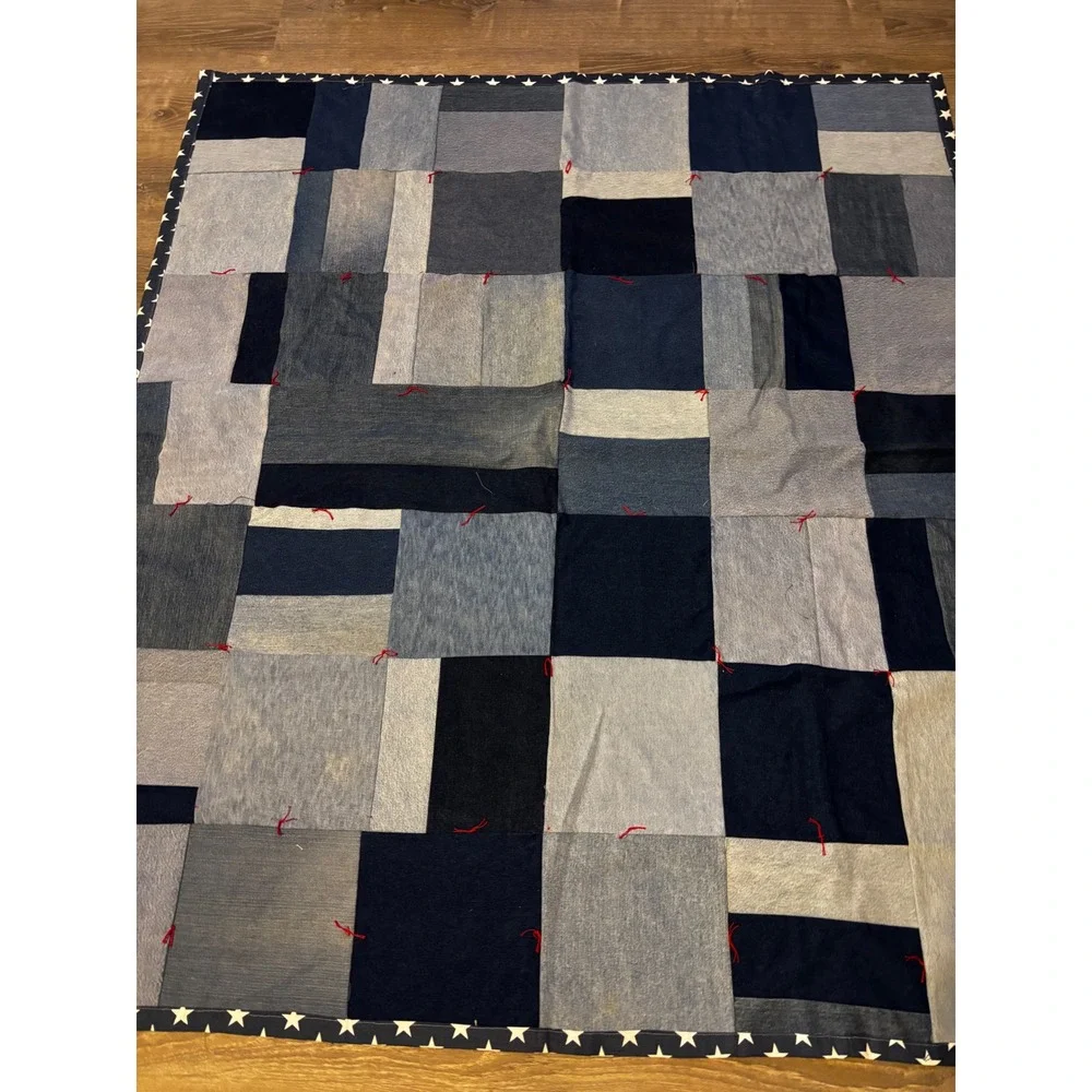 Handmade Patchwork Denim Lap Quilt Star Backing Americana Blue Black 65x56